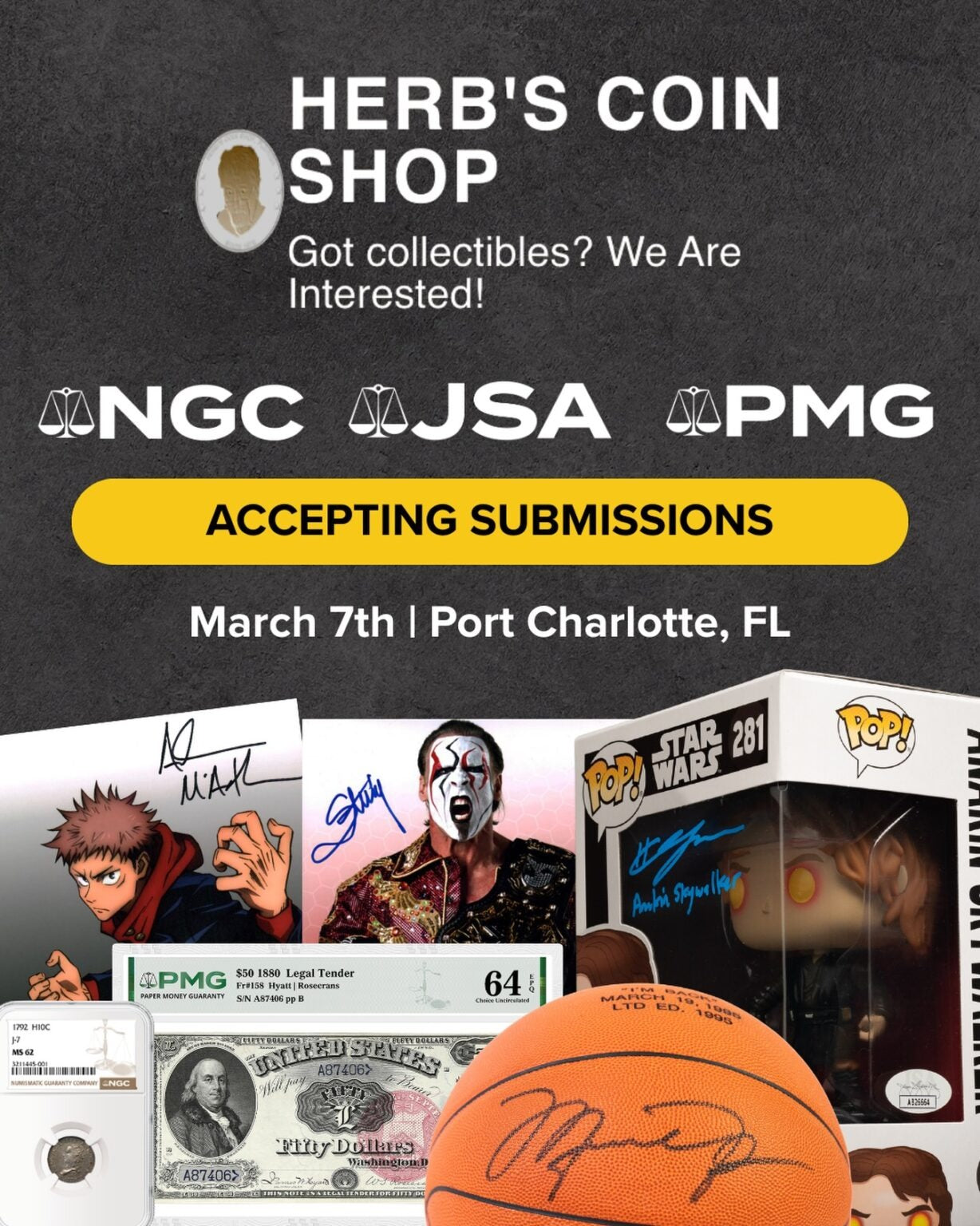 Herb’s Coins Hosting JSA, NGC & PMG Grading Event – Saturday, March 7