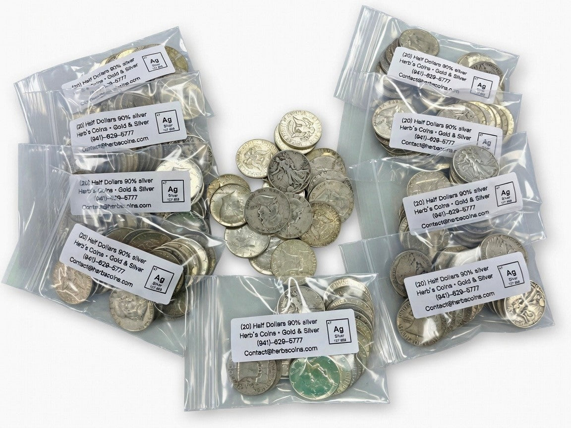 $10 Face Value 90% Silver Half Dollars
